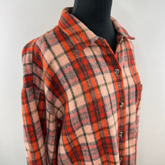 Vintage Time Less Red / Orange Plaid Wool Flannel Button-Up Shirt Long Sleeve L - Picture 4 of 7